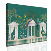 Mughal Garden Peacock Artwork Abstract Canvas Framed Painting Indian Ethnic Traditional Wall Art Large Size For Living Room Bedroom Office Home Decoration.